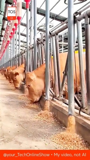 ROBOT FARMER 🤖🐄 cows know exactly when it’s feeding time 😅🌾#innovation #farming #skills