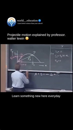 Science Explained on Instagram: "In projectile motion, an object moves along a curved path under gravity. Its Horizontal velocity remains constant because there’s no horizontal force acting on it (air resistance ignored). The Vertical velocity keeps changing due to gravity — it decreases while going up, becomes zero at the top, and increases again while coming down. So, horizontal motion is uniform, and vertical motion is accelerated, making the overall path parabolic. Walter Lewin is considered