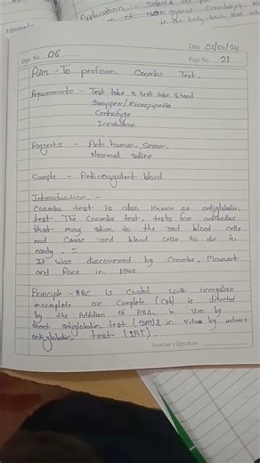 To perform Coombs test , Requirements, principle & Procedure.