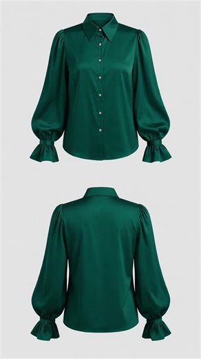 Women’s Elegant Satin Chiffon Blouse, Stand Collar Design, Puff Sleeves, Perfect for Casual & Formal Wear, Stylish Daily #longsleeve #luxuryfashion #plussizebirthdayoutfitideas #satinpartydress #satinnightgown #plussizetops #oversizedshirts #collegeclothing #shirtsforwomen #womanclothes