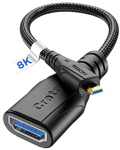 8k Micro HDMI auf HDMI Adapter, Micro HDMI Stecker auf HDMI 2.1 Kabel Buchse, 8K@60Hz, kompatibel mit Raspberry Pi 4, Hero Black, Kamera, Laptop. (20cm)