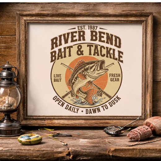 Fishing Logo PNG, Bait and Tackle Design, Vintage Bass Fishing Shirt Graphic, Rustic Fisherman Clipart, Png,digital Download - Etsy