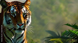 Tiger, big cat. Wild animal. Beautiful big tiger in the wild forest.
