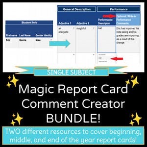 Magic Report Card Comment Creator BUNDLE | Single Subject
