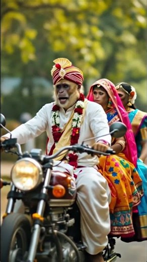 🔥💯Monkey Wedding on Bullet | Groom with Two Brides | Viral Short