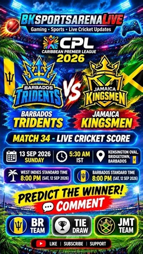 BR vs JMT 🔥 Who Will Win? | CPL 2026 Match 34 | Barbados Tridents vs Jamaica Kingsmen | #Shorts