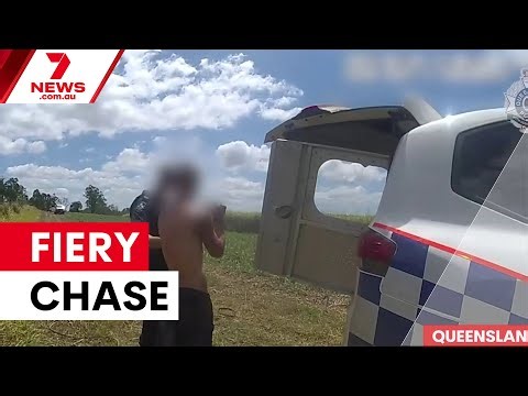 Police chase arson suspect through burning cane field | 7NEWS