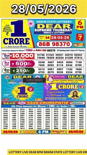 🟡 DEAR LOTTERY 🟡💯 6PM RESULT 💯🟡 SIKKIM 🟡#TODAY