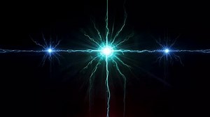 a stunning visual effect with a bright center of light emitting a bluish-green flash of energy.