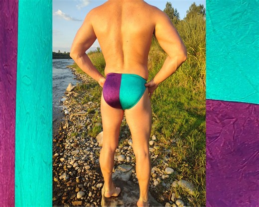 Vintage Men’s Swim Briefs OLYMPIA 80s 90s | Retro Color Block Swimwear | Purple & Teal | New With Tags - Etsy