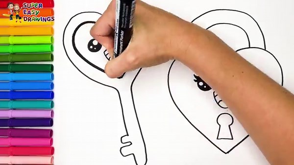 Draw and Color a Cute Key and Lock 🗝️💗🔒🌈 Drawings for Kids