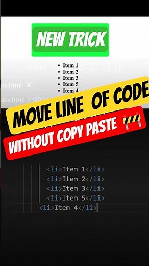 Move Lines Without Copy-Paste 🔥 #coding #programming #codeprep #html #vscodeshortcuts #vscode