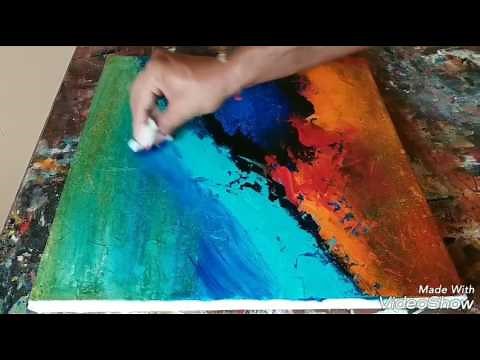 How to texture canvas with gesso # EASY Acrylic abstract painting # Demonstration # 01/02/2017