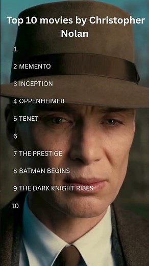 Top 10 movies by Christopher Nolan #shorts #christophernolan #movies