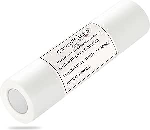 Craftido Wash Away/Water Soluble Embroidery Stabilizer Backing&Topping 10" x 5 Yd/roll for Most Hoops 1.5oz Light Weight for Machine Embroidery and Hand Sewing