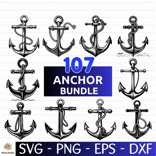 107 Navy Anchor SVG Bundle, Anchor Clipart, Anchor Vector, Anchor PNG - Digital Download Svg, Png, Dxf, Eps, Svg Files for Cricut - Etsy