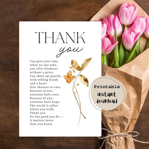 Volunteer Thank You Poem Printable Card | Appreciation Gift for Volunteer (digital Download) - Etsy