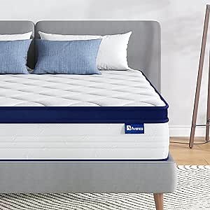 Avenco Queen Size Mattress, 12 Inch Queen Mattresses in a Box, Hybrid Spring Mattresses with Comfort Foam and Pocket Coils for Pressure Relief & Motion Isolation