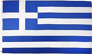 AZ FLAG - Greece Flag - 2x3 Ft - Light Polyester Greek Banner with Two Brass Eyelets - Fade Resistant - Vivid Colors - 2' x 3' Feet - 90x60 Cm