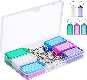 Cuttte 20 Pack Plastic Key Tags with Container, Key Labels with Ring and Label Window, 5 Colors