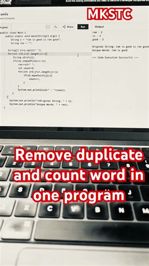 Remove duplicate and count word in 1 java program #testing #viral #java #interview #youtubeshorts