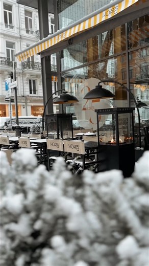 Winter has arrived and Horta wears it beautifully. ⁠ Snow on the terrace, a warm cup in hand and time that seems to slow down inside. Horta is where winter feels just right. Reserve your table now - www.grandcafehorta.be #HortaAntwerpen | Horta Grand Cafe & Art Nouveau Zaal