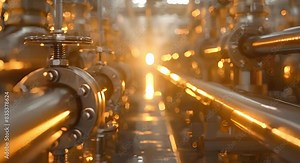 Valves in the Pipeline System of an Oil and Gas Processing Plant. Concept Pipeline Maintenance, Valve Operation, Oil and Gas Industry, Industrial Equipment, Process Control