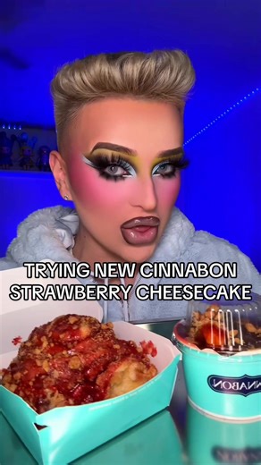 cinnabon just came out with their new strawberry cheesecake cinnabons so let’s try it out 🫩🍓 i feel sick #fyp #eatingshow #mukbang #cinnabon #mukbangeatingshow