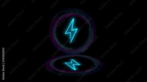 Blue Energy Icon Animation With Reflection Effects .neon Electric Icon Animation With Glowing Circle, Light Energy Ecology Background.