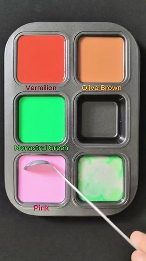 Create 3 colors from 3 colors: Vermilion + Monastral Green + Pink #asmr #mixing #colors #mix #art