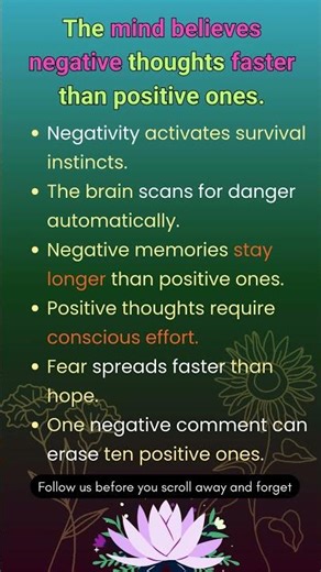 The mind believe negative thoughts faster.. #behavioranalysis #humanbehavior #psycholgyfacts