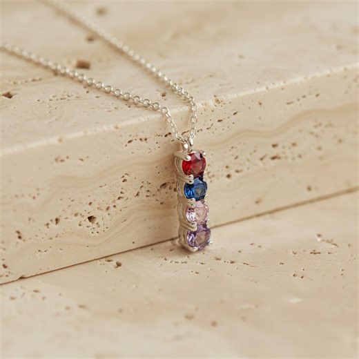 Personalized Birthstone Necklace, Vertical Birthstone Bar Necklace in 925 Sterling Silver, Custom Family Jewelry Gift for Her - Etsy