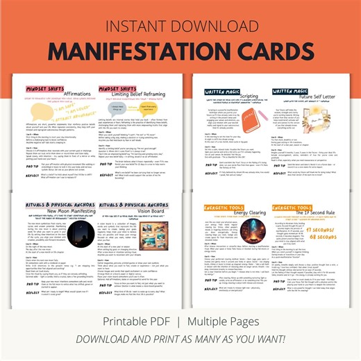 Manifestation Mindset Magic Cards, Printable Toolkit (Digital Download)