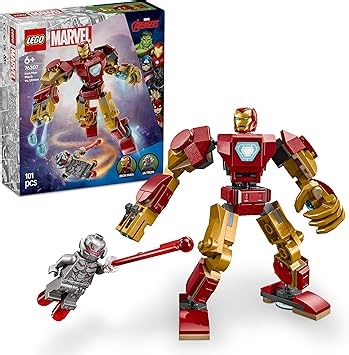 LEGO | Marvel Iron Man Mech vs. Ultron - Superhelden Spielzeug mit 2 Minifiguren - Actionfigur mit beweglichen Armen, Beinen & Fingern - Geschenk für Jungen und Mädchen ab 6 Jahren 76307