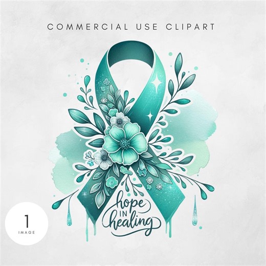 Ovarian Cancer Awareness Ribbon PNG, Teal Ribbon Art, Instant Download, Cancer Support Sublimation Design - Etsy