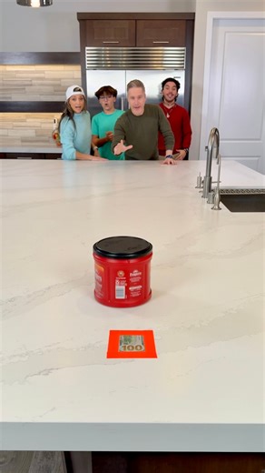 Slide it, Land it, Win it: Coffee Edition ☕️ We play a fun family game sliding a coffee can to see whow can land on and cover the square to win the prize. #thanksgivinggames #HolidayGames #Challenges #familygames #family #games #coffee #kitchencountertops | The Tus House
