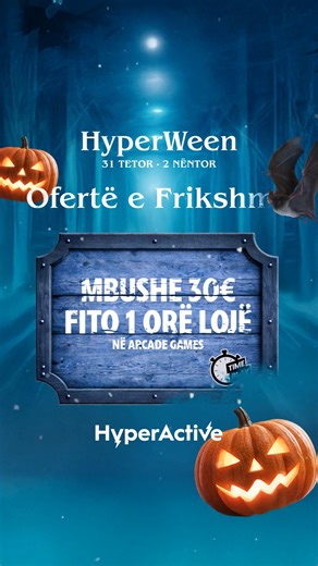 18K views |  Ksi oferta t’frikshme, veç n'HyperWeen! Prej 31 Tetor deri më 2 Nëntor, mbushe kartelën 30€ dhe fito 1 orë lojë falas n’Arcade Games! ⚡️ | HyperActive | Facebook