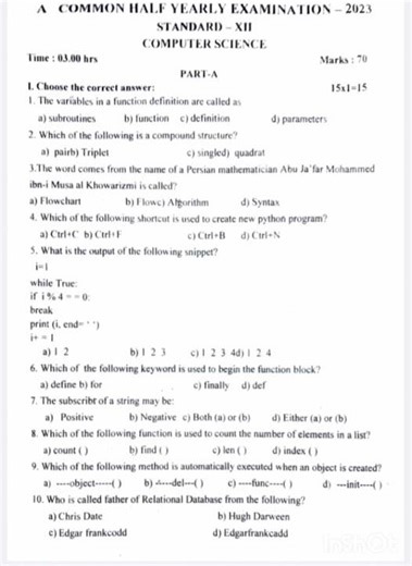 12th computer science half yearly exam question paper 2024🔥🔥🔥#12thcomputerscience