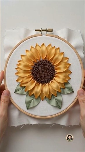 Beautiful Sunflower Ribbon Embroidery | #embroiderylover #satisfying