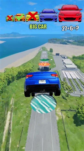 Small to Giant Cars vs Color Pits, Spike Trap & Volcano Jump Challenge! 🚗🌈🌋