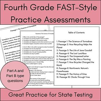 FAST 4th Grade Test Prep ELA Reading Practice Passages with Questions BEST Set 1