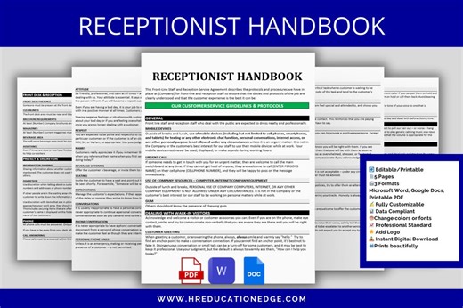 Receptionist Handbook Template: Front Desk Training Guide (word, Google Docs, PDF - Digital Download) - Etsy