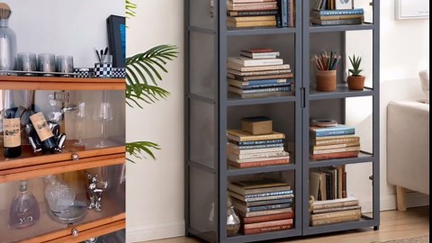 Small Display Cabinet for Collectibles with Acrylic Doors Curio Cabinet Display Case 4 Tier 3 Tier Figures Display Shelves for Toys Books Vitrina Exhibidor para Sala,Brown,3 Tier_Flip Up Door