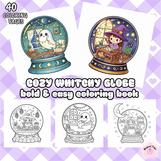 Cozy Witch Crystal Ball Coloring Pages, 40 Simple and Bright Drawings, Relaxing Coloring Pages for Adults and Children (download PDF) - Etsy
