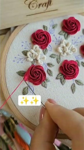 Hand Embroidery tutorial 🪡🌹🌹 hand made rose flower #embroidery #embroiderydesign #embroiderypattern
