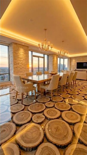 A dining room woven with tree rings