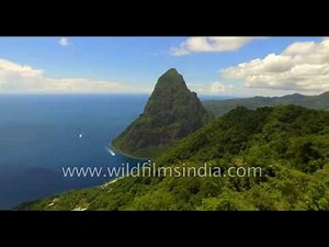 Piton mountain peaks of St. Lucia - dramatically tapered twins, seen from the air