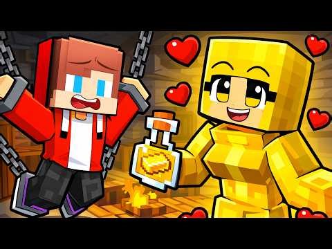 The Golden Girl in Love Wants to turn JJ into a Gold Man - Maizen Minecraft Animation