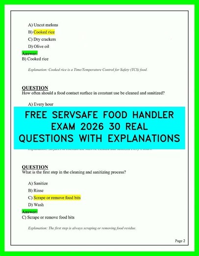 FREE SERVSAFE FOOD HANDLER EXAM 2026 30 REAL QUESTIONS WITH EXPLANATIONS video