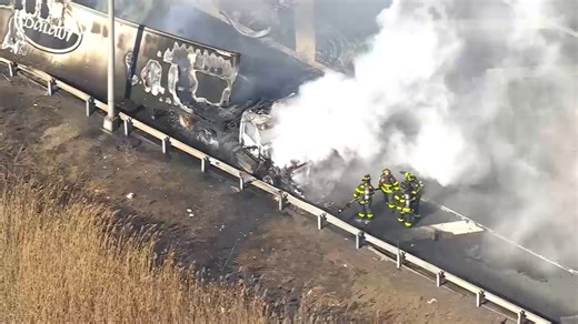2 trucks collide causing massive fire on NJ Turnpike in Woodbridge